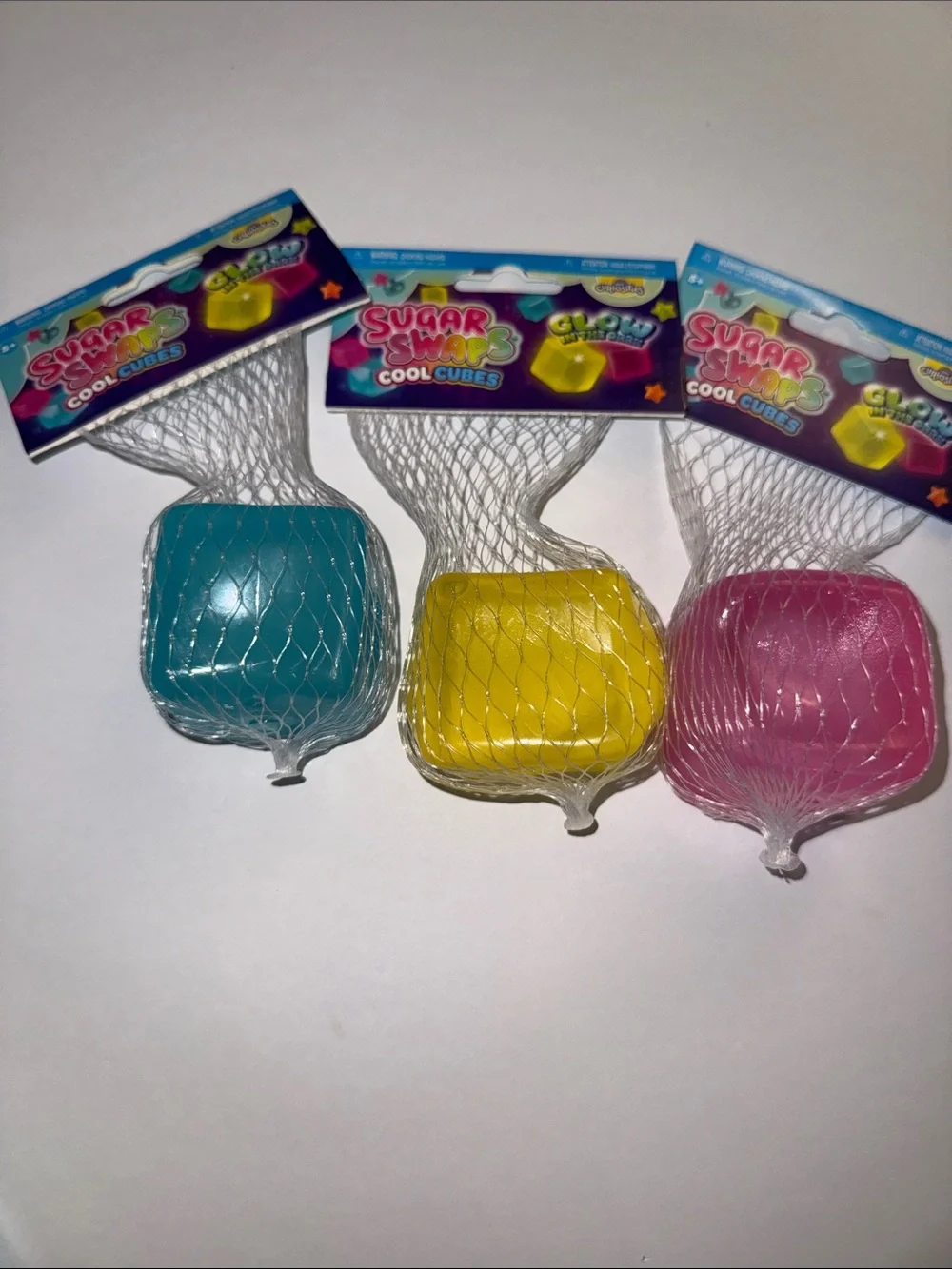 Cool Cubes  glow in the dark sugar swaps- Blue, Yellow, Pink